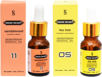 

SHEER SECRET 2 AROMATHERAPY SANDALWOOD ESSENTIAL OIL 15ML AND TEA TREE ESSENTIAL OIL 15ML(30 ml)