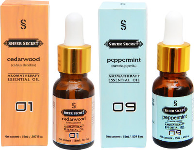 

SHEER SECRET 2 AROMATHERAPY CEDARWOOD ESSENTIAL OIL 15ML AND PEPPERMINT ESSENTIAL OIL 15ML(30 ml)