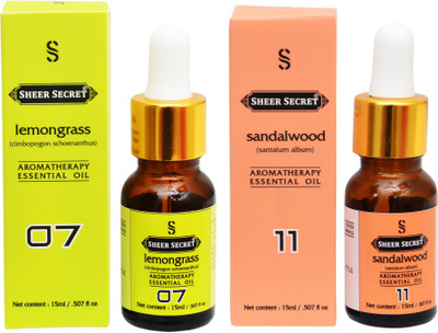 

SHEER SECRET 2 AROMATHERAPY LEMONGRASS ESSENTIAL OIL 15ML AND SANDALWOOD ESSENTIAL OIL 15ML(30 ml)