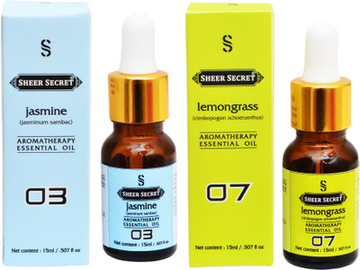 

SHEER SECRET 2 AROMATHERAPY JASMINE ESSENTIAL OIL 15ML AND LEMONGRASS ESSENTIAL OIL 15ML(30 ml)