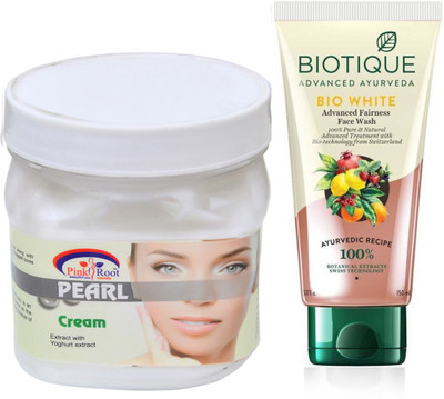 

Pink Root PEARL CREAM 500G WITH BIOTIQUE WHITE FAIRNESS FACEWASH(Set of 2)