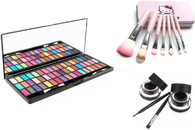 

TheTopNotch 51 Color Eye Shadow & Hello Kitty Brush Set & Music Flower Eye Liner Black Brown(Set of 3)