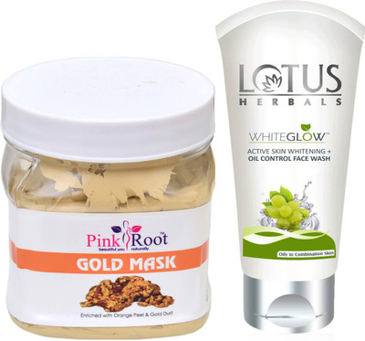 

Pink Root GOLD MASK 500G WITH LOTUS OIL CONTROL FACEWASH(Set of 2)