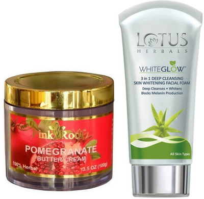 

Pink Root POMEGRANATE CREAM 100G WITH LOTUS SKIN WHITENING FACEWASH(Set of 2)