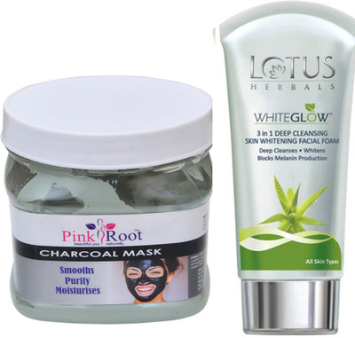 

Pink Root CHARCOAL MASK 500G WITH LOTUS SKIN WHITENING FACEWASH(Set of 2)