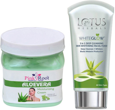 

Pink Root ALOEVERA CREAM 500G WITH LOTUS SKIN WHITENING FACEWASH(Set of 2)