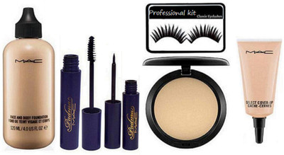 

professional kit Eyelashes , Face & Body Liquid Foundation , Padma Mascara , Eyeliner , Studio Fix Compact , Select Cover Up Concealer Cream(Set of 6)