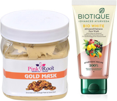 Pink Root GOLD MASK 500G WITH WHITE FAIRNESS FACEWASH(Set of 2)