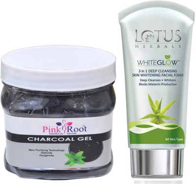 

Pink Root CHRACOAL GEL 500G WITH LOTUS SKIN WHITENING FACEWASH(Set of 2)