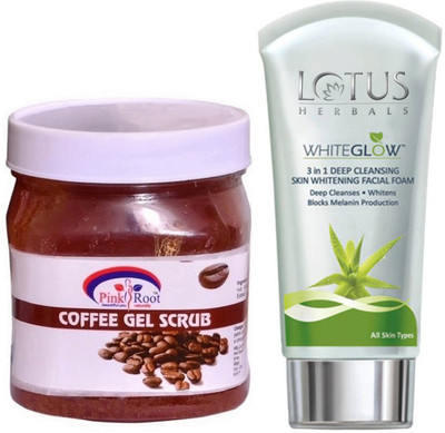 

Pink Root COFFEE GEL SCRUB 500G WITH LOTUS SKIN WHITENING FACEWASH(Set of 2)