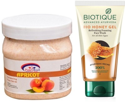 

Pink Root APRICOT SCRUB 500G WITH BIOTIQUE HONEY FACEWASH(Set of 2)