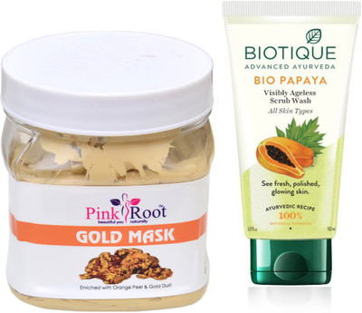 

Pink Root GOLD MASK 500G WITH PAPAYA FACEWASH(Set of 2)