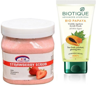 

Pink Root STRAWBERRY SCRUB 500G WITH BIOTIQUE PAPAYA FACEWASH(Set of 2)