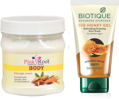 

Pink Root BODY MASSAGE CREAM 500G WITH BIOTIQUE HONEY FACEWASH(Set of 2)