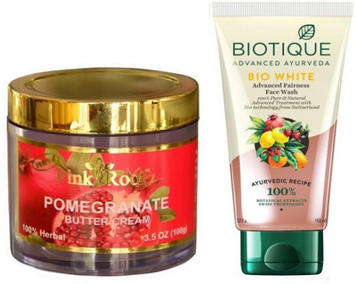 

Pink Root POMEGRANATE CREAM 100G WITH BIOTIQUE WHITE FAIRNESS FACEWASH(Set of 2)