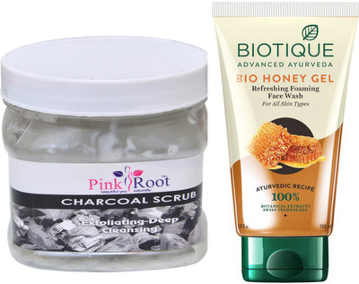 

Pink Root CHARCOAL SCRUB 500G WITH BIOTIQUE HONEY FACEWASH(Set of 2)