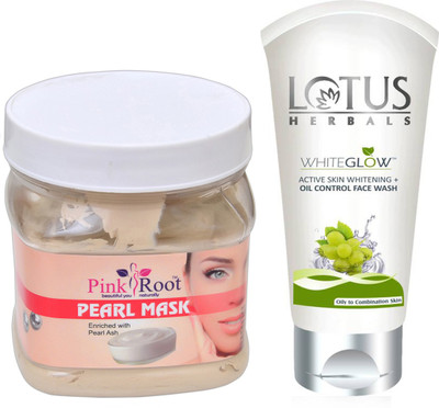 

Pink Root PEARL MASK 500G WITH LOTUS OIL CONTROL FACEWASH(Set of 2)