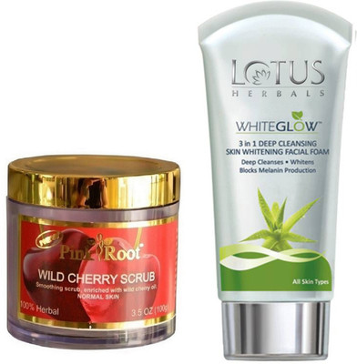 

Pink Root WILDCHERRY SCRUB 100G WITH LOTUS SKIN WHITENING FACEWASH(Set of 2)