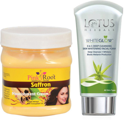 

Pink Root SAFFRON CREAM 500G WITH LOTUS SKIN WHITENING FACEWASH(Set of 2)