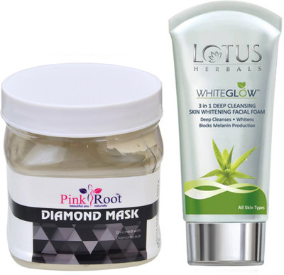 

Pink Root DIAMOND MASK 500G WITH LOTUS SKIN WHITENING FACEWASH(Set of 2)
