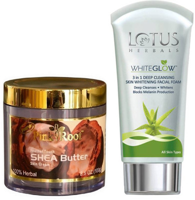

Pink Root SHEA BUTTER CREAM 100G WITH LOTUS SKIN WHITENING FACEWASH(Set of 2)