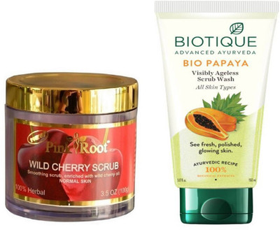 

Pink Root WILDCHERRY SCRUB 100G WITH BIOTIQUE PAPAYA FACEWASH(Set of 2)