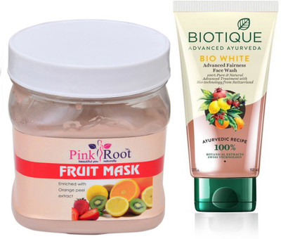 

Pink Root FRUIT MASK 500G WITH WHITE FAIRNESS FACEWASH(Set of 2)