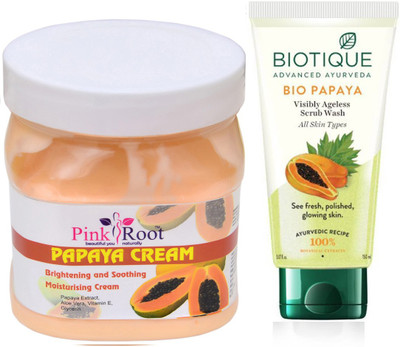 

Pink Root PAPAYA CREAM 500G WITH BIOTIQUE PAPAYA FACEWASH(Set of 2)