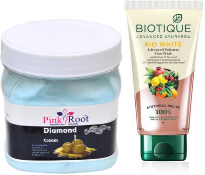 

Pink Root DIAMOND CREAM 500G WITH BIOTIQUE WHITE FAIRNESS FACEWASH(Set of 2)