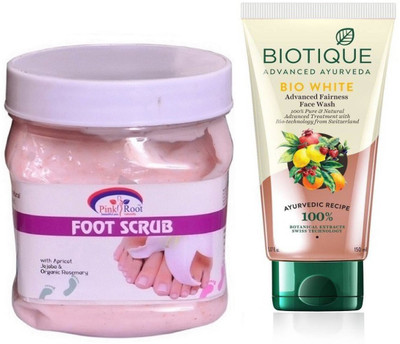 

Pink Root FOOT SCRUB 500G WITH BIOTIQUE WHITE FAIRNESS FACEWASH(Set of 2)