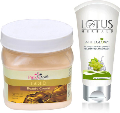 

Pink Root GOLD CREAM 500G WITH LOTUS OIL CONTROL FACEWASH(Set of 2)