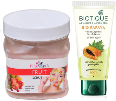 

Pink Root FRUIT SCRUB 500G WITH BIOTIQUE PAPAYA FACEWASH(Set of 2)