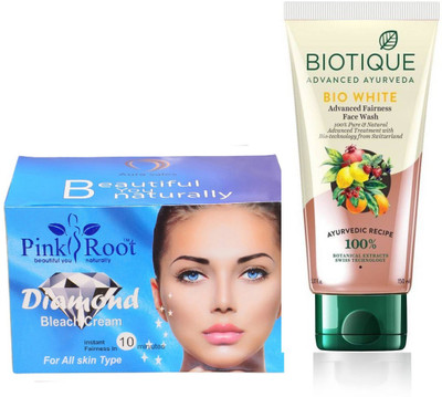 

Pink Root DIAMOND BLEACH 250G WITH BIOTIQUE WHITE FAIRNESS FACEWASH(Set of 2)