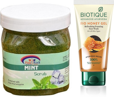 

Pink Root MINT GEL SCRUB 500G WITH BIOTIQUE HONEY FACEWASH(Set of 2)