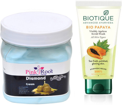 

Pink Root DIAMOND CREAM 500G WITH BIOTIQUE PAPAYA FACEWASH(Set of 2)