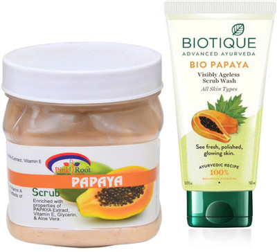 

Pink Root PAPAYA SCRUB 500G WITH BIOTIQUE PAPAYA FACEWASH(Set of 2)