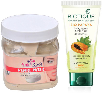

Pink Root PEARL MASK 500G WITH PAPAYA FACEWASH(Set of 2)