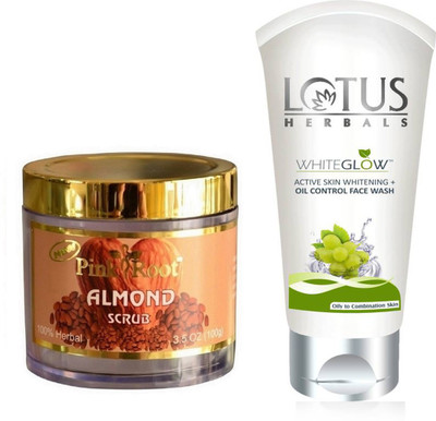 

Pink Root ALMOND SCRUB 100G WITH LOTUS OIL CONTROL FACEWASH(Set of 2)
