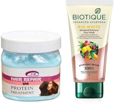 

Pink Root HAIR SPA CREAM 500G WITH BIOTIQUE WHITE FAIRNESS FACEWASH(Set of 2)