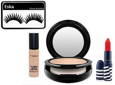 

eska Eyelashes, Mac Studio Fix Compact, Pro long wear Concealer, Lipstick(Set of 4)