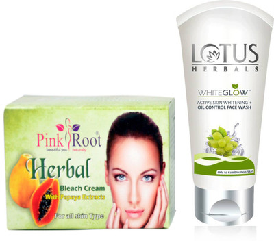 

Pink Root HERBAL BLEACH CREAM 250G WITH LOTUS OIL CONTROL FACEWASH(Set of 2)
