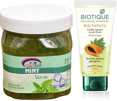 

Pink Root MINT GEL SCRUB 500G WITH PAPAYA FACEWASH(Set of 2)