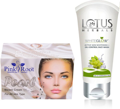

Pink Root PEARL BLEACH CREAM 250G WITH LOTUS OIL CONTROL FACEWASH(Set of 2)