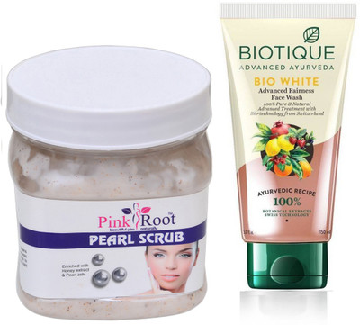 

Pink Root PEARL SCRUB 500G WITH BIOTIQUE WHITE FAIRNESS FACEWASH(Set of 2)