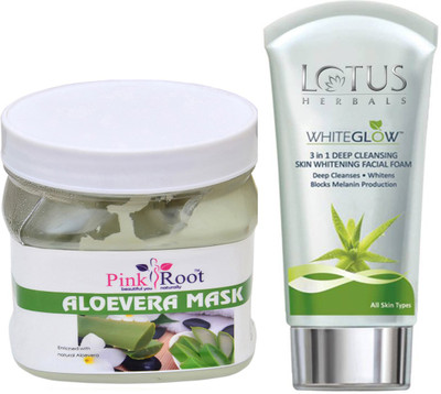 

Pink Root ALOEVERA MASK 500G WITH LOTUS SKIN WHITENING FACEWASH(Set of 2)