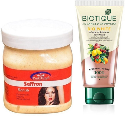 

Pink Root SAFFRON SCRUB 500G WITH BIOTIQUE WHITE FAIRNESS FACEWASH(Set of 2)