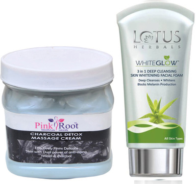 

Pink Root CHARCOAL CREAM 500G WITH LOTUS SKIN WHITENING FACEWASH(Set of 2)