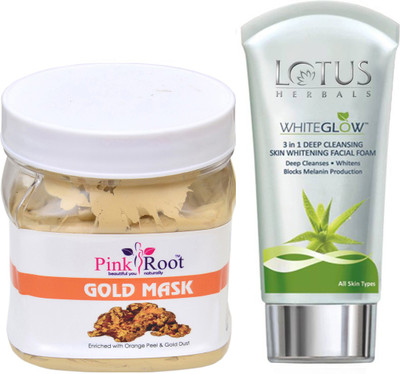 

Pink Root GOLD MASK 500G WITH LOTUS SKIN WHITENING FACEWASH(Set of 2)