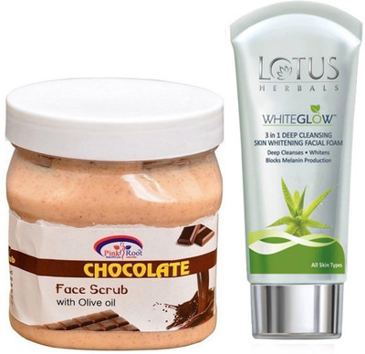 

Pink Root CHOCOLATE SCRUB 500G WITH LOTUS SKIN WHITENING FACEWASH(Set of 2)