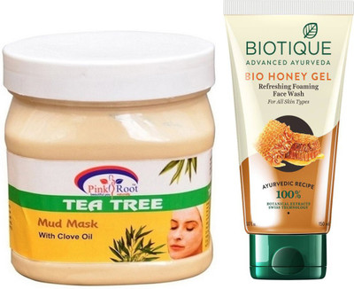 

Pink Root TEA TREE MUD MASK 500G WITH HONEY FACEWASH(Set of 2)